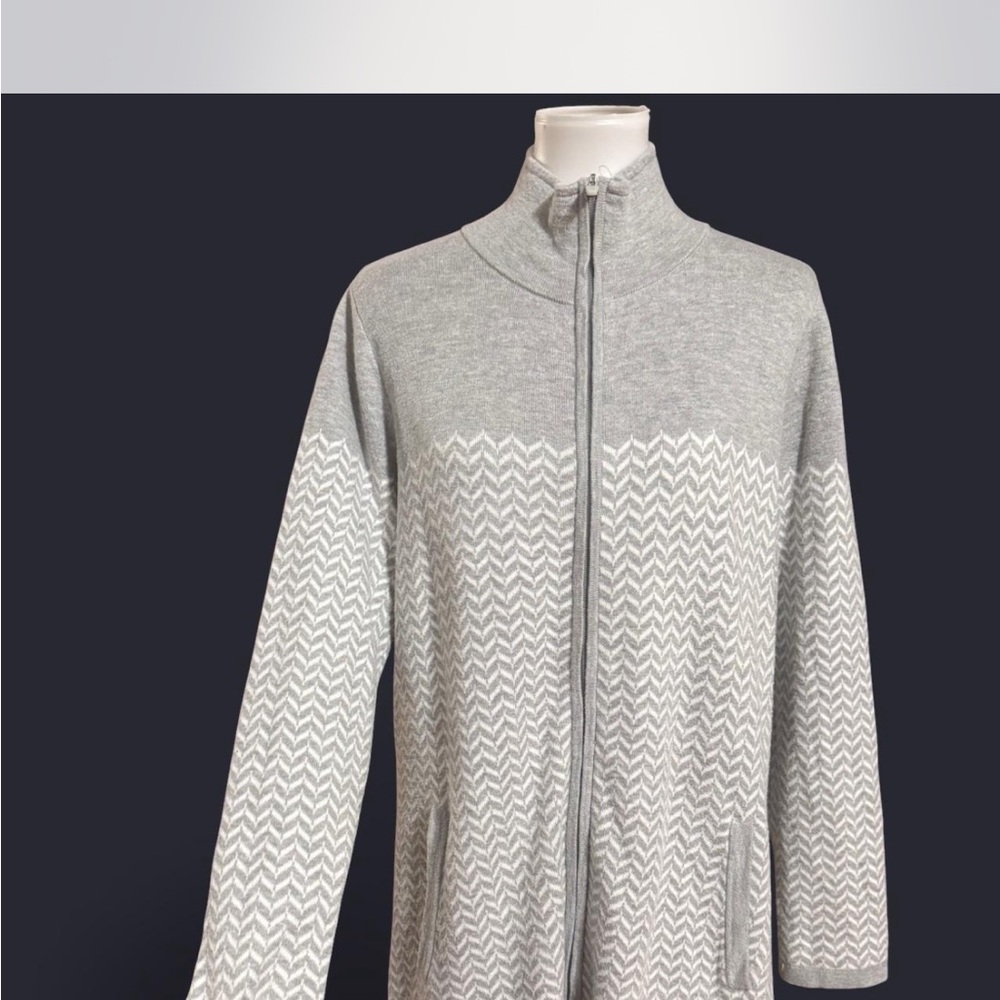 Women’s Gray Knitted Aspen Full-Zip Sweater 1X